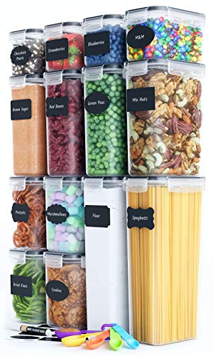 Chef's Path Airtight Food Storage Container Set - 14 PC - Kitchen & Pantry Organization - BPA-Free - Plastic Canisters with Durable Lids Ideal for Cereal, Flour & Sugar - Labels, Marker & Spoon Set