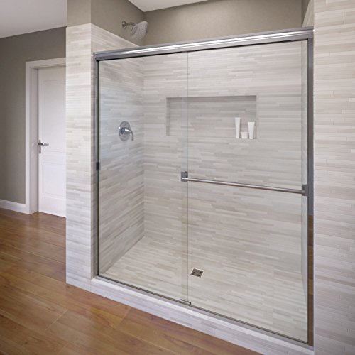 Basco Classic Sliding Shower Door, Fits 40-44 inch opening, Clear Glass, Silver Finish