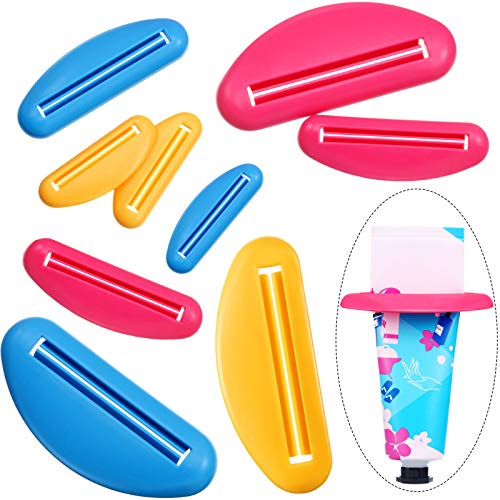 9 Pieces 3 Size Toothpaste Tube Squeezer Dispenser, Plastic Toothpaste Clips for Bathroom, Squeezers Tool for Toothpaste, Hand Cream, Paint Tube, Cosmetics (Rose Red, Blue, Yellow)