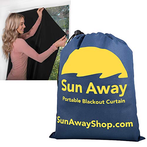 SUN AWAY Portable Blackout Window Curtain with Suction Cups - Easy Install Shade No Tools Required - Temporary Blinds, Perfect for Baby Nursery or Dorm Room - with Travel Bag (51' Wide x 66' Long)