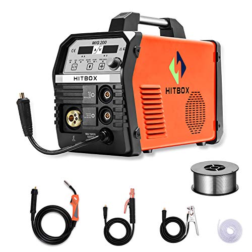 HITBOX MIG Welder 200Amp Inverter MIG ARC Lift TIG Gas Gasless 4 in 1 Multifunction MIG Welding Mahcine 220V Flux Cored Wire Solid Core Wire Welding Equipment