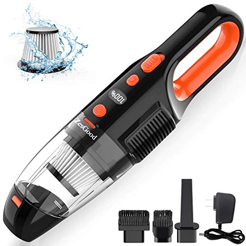 Portable Handheld Vacuum Cordless, ZesGood 7000PA Powerful Suction Rechargeable Hand Held Vacuum Cordless Cleaner with 120W Cyclonic Motor for Home and Car Cleaning, Hand Held Vac for Wet Dry Using