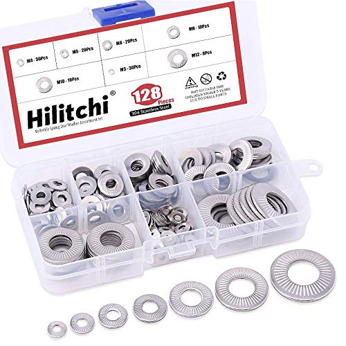 Hilitchi 128-Pcs [M3 - M12] Metric 304 Stainless Steel Belleville Spring Disc Washer Assortment Set