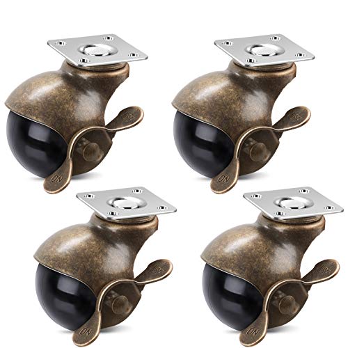 SPACECARE 2 Inches Ball Caster Wheels with Brake 360 Degree Antique Brass Top Plate Casters for Furniture Cabinets Wheelchairs(352 lbs of 4 Packs)