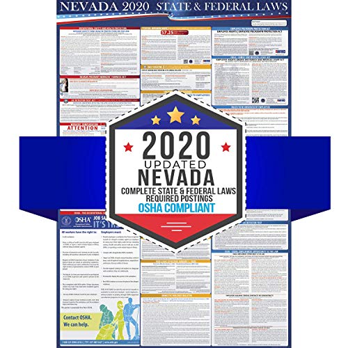 2020 Nevada State And Federal Labor Laws Poster - OSHA Workplace Compliant 24' x 36' - All In One Required Posting - Laminated