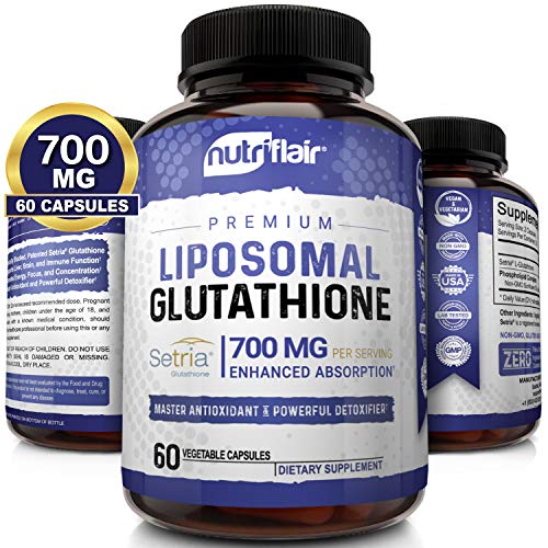 NutriFlair Liposomal Glutathione Setria® 700mg - Pure Reduced, Stable, Active Form L Glutathione reductase (GSH), Enhanced Absorption - Non GMO Antioxidant, Detox, Cardiovascular, Brain, Immune Health