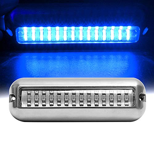 HUSUKU SOOP3 1500LM 42LED Waterproof SUS316 Stainless Steel Trim Ring Boat High-Intensity LED Underwater Light Clear Lens Pontoon Marine/Boat Transom (Blue)