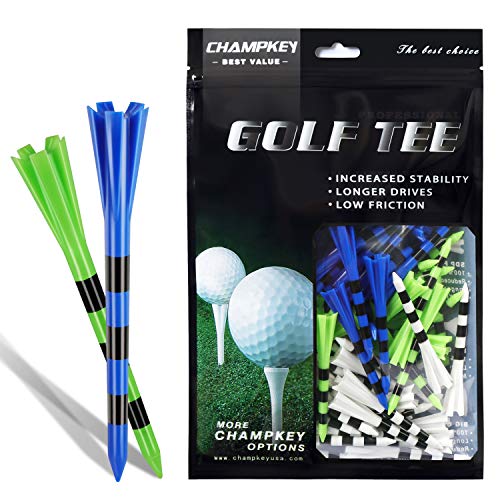 Champkey SDP Plus Golf Tees （75 Pack or 30 Pack）- Reduces Friction & Side Spin 5 Prongs Plastic Tees