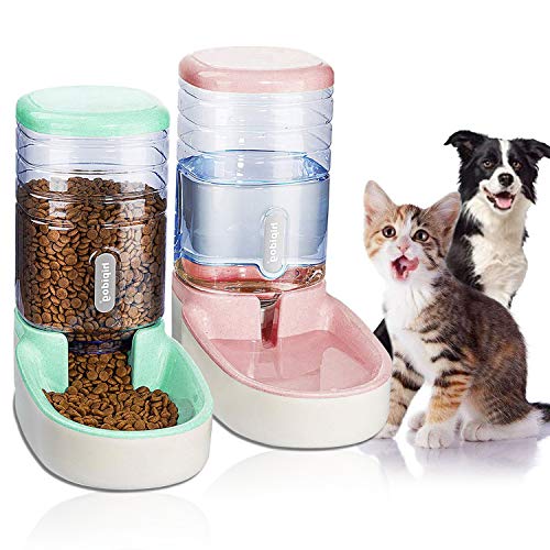 UniqueFit Pets Cats Dogs Automatic Waterer and Food Feeder 3.8 L with 1 Water Dispenser and 1 Pet Automatic Feeder (Pink and Green)