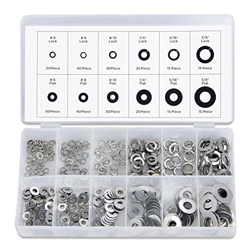 Neiko 50400A Split Lock and Flat Washer Assortment Stainless Steel 350 Piece, Silver