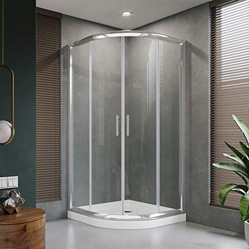 ELEGANT Center on Sliding Shower Enclosure, Corner Round Cubicle Shower Doors with 1/4 in. Clear Glass, 36 7/10 in. x 36 7/10 in. x 71 4/5 in, Chrome Sliding Bathroom Door