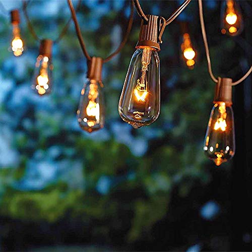 SUNSGNE 20Ft Outdoor Patio String Lights with 20 Clear Edison ST40 Bulbs (Plus 2 Extra Bulb), UL Listed C9 Light String for Backyard, Deckyard, Party, Pergola, Bistro, Porch, Pool Umbrella. Brown Wire