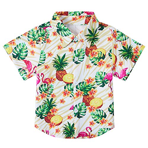 Boys Flamingos Pineapple Tropical Child's Hawaiian Shirts Luau Cruise Aloha Allover Print No Ironing Absorb Sweat Tops Clothing 5-6T