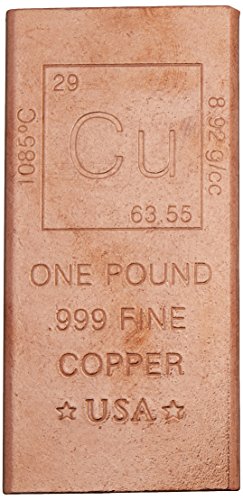 1 Pound Copper Bar Bullion Paperweight - 999 Pure Chemistry Element Design by Metallum Gifts