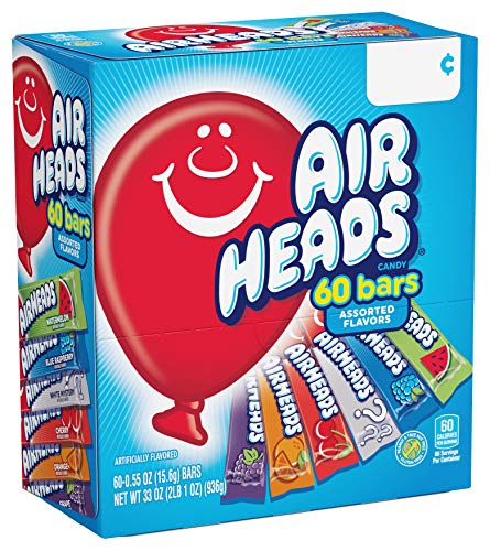 Airheads Candy Bars, Variety Bulk Box, Halloween Treat, Chewy Full Size Fruit Taffy, Gifts, Back to School for Kids, Non Melting, Party, 60 Count (Packaging May Vary)