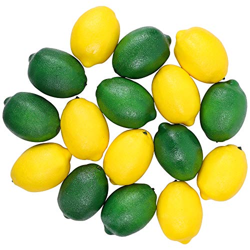 CEWOR 16pcs Artificial Lemons Fake Lemon Lifelike Simulation Fruit for Home House Kitchen Party Decoration (Green and Yellow)