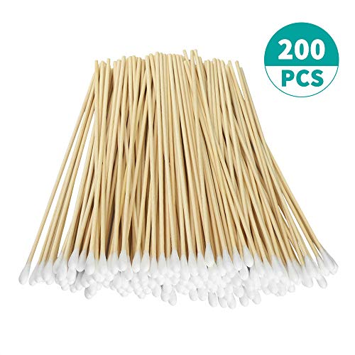 200 Pcs Count 6' Inch Long Cotton Swabs with Wooden Handles Cotton Tipped Applicator, Cleaning With Wood Handle for Oil Makeup Gun Applicators, Eye Ears Eyeshadow Brush and Remover Tool.