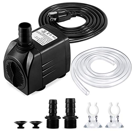 CWKJ Fountain Pump, 400GPH(25W 1500L/H) Submersible Water Pump, Durable Outdoor Fountain Water Pump with 6.5ft Tubing (ID x 1/2-Inch), 3 Nozzles for Aquarium, Pond, Fish Tank, Water Pump Hydroponics