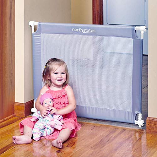 Toddleroo by North States 42.6” wide Portable Traveler Baby Gate: Easy to install and folds up to fit in included travel bag. Pressure Mount. Fits 25.2' - 42.6' wide. (28” tall, Light Gray)
