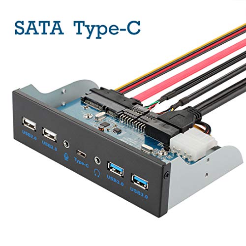 Hima USB3.0 Front Panel hub, Optical Drive 5.25'' Panel Computer Expansion Board, 7 Ports Support Type-C, USB 3.0, USB 2.0, Microphone Input and Audio Output Ports Support SATA Hard Drive Chassis DIY