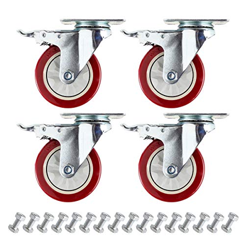 4' Plate Caster Wheels Set of 4 2200LB with Screw Safety Dual Locking and Polyurethane Foam No Noise Wheels,Heavy Duty - 550 Lbs Per Caster