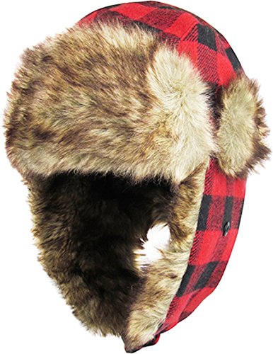 KBW-604 RED-BLK Buffalo Plaid Aviator Trooper Trapper Hat Winter Cap