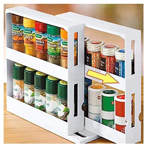 USHomexpert Double Spice Rack For Cupboard, Tiered Space Saving Slide Out Kitchen Rack, Stackable Cabinet Shelf Counter Storage Racks, Swivel Spice Rack, Fits Up To 20 Spice Jars