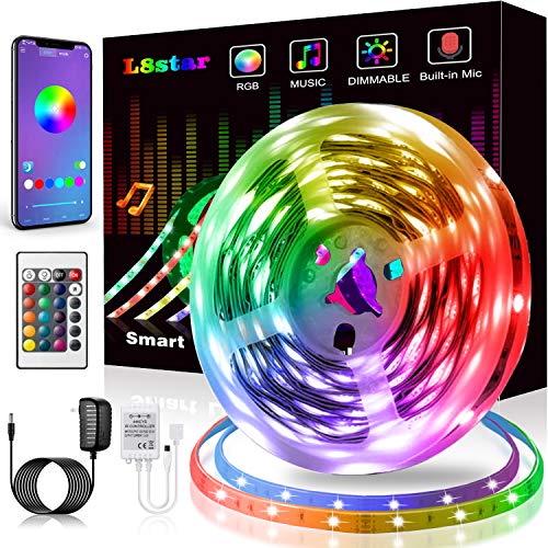 LED Strip Lights, KIKO Smart Color Changing LED Lights 16.4ft/5m SMD 5050 RGB Light Strips with Bluetooth Controller Sync to Music Apply for Bedroom, Party, Home Decoration