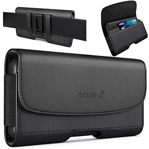 Bomea iPhone 8 6 6S iPhone 7 Leather Case Holster Belt Case with Clip/Loops Belt Pouch Holder for Apple iPhone 6 6S 7 8 Phone with a Slim Hard Case on - Built in ID Card Slot - Black