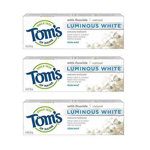 Tom's of Maine Luminous White Toothpaste, Whitening Toothpaste, Natural Toothpaste, Clean Mint, 4.0 Ounce, 3-Pack