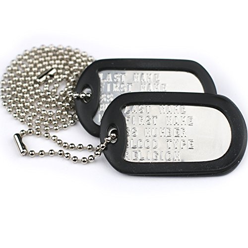 GoTags Personalized Military Dog Tags, Custom US Military ID Tag Necklace Set with 2 Tags, Steel Ball Chain and Tag Silencers, Tags in Stainless Steel, Black, Blue, Green, Gold, Pink, Purple, or Red