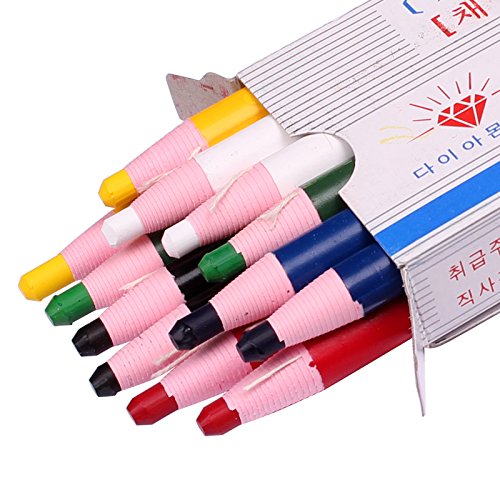 Diamond Peel-Off China Markers,Glass, Cellophane, Vinyl,Metal, Skin, Etc..Assorted - Pack of 12 (Color Mix - 2×6 Color)