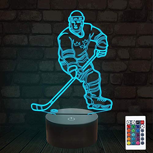 3D Night Lights Ice Hockey Athlete 3D Illusion Bedside Lamp 16 Colors Changing with Remote Control Best Birthday Gifts for Men Women
