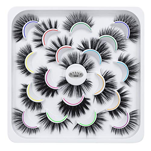 DYSILK 10 Pairs 6D Mink False Eyelashes Faux Mixed Long Wispy Natural Eyelashes Fluffy Thick Eyelashes Handmade Reusable Dramatic Eyelashes Pack Makeup Lashes 10 Styles