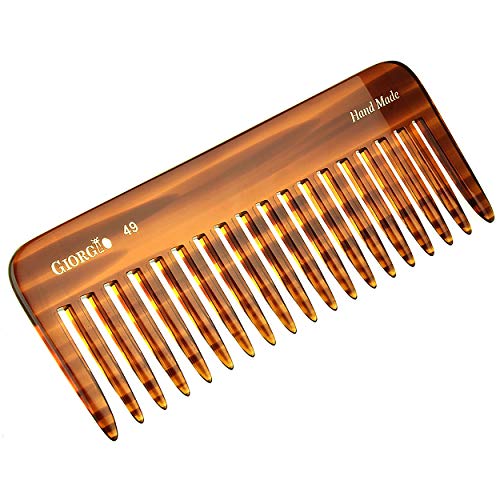 Giorgio G49 5.75 Inch Large Hair Detangling Comb, Wide Teeth for Thick Curly Wavy Hair. Long Hair Detangler Comb For Wet and Dry. Handmade of Quality Cellulose, Saw-Cut, Hand Polished, Tortoise Shell