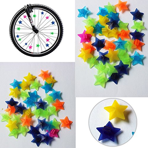 Star Bike Bicycle Wheel Spoke Beads Luminous Plastic Clip Spoke Bead Bicycle Beads Wire Beads Decorations Pack of 100