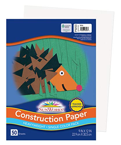 Sunworks Construction Paper, White, 9' x 12', 50 Sheets (9203)