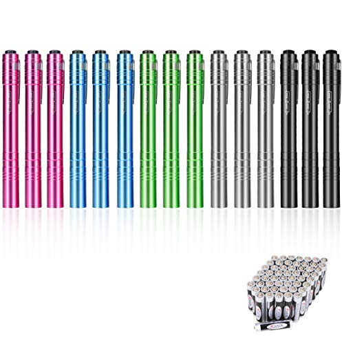 SEAMAGIC 15-Pack LED Penlight - Pocket Pen Flashlight with Clip, 30-Piece Dry Batteries Included, Perfect for Inspection, Repairing, Night Shift and Training Course