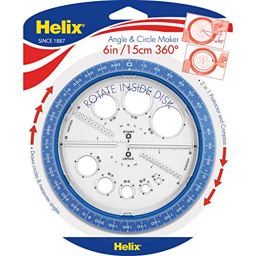 Helix Angle and Circle Maker with Integrated Circle Templates, 360 Degree, 6 Inch / 15cm, Assorted Colors (36002)