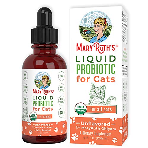 (CAT) USDA Organic Liquid Probiotic for Cats by MaryRuth's (Plant-Based) USDA Certified Organic Non-GMO, Vegan, Raw, Paleo, NO Corn, NO Yeast, Highly Potent Live Strain Flora 4oz Glass Bottle