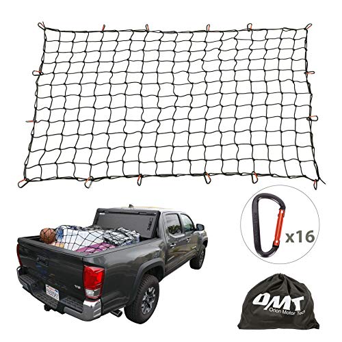 Cargo Nets for Pickup Trucks, 4'X6' Latex Cargo Net Stretches to 8'x12', Universal Heavy Duty Truck Bed Net,16 Tangle-Free D Clip Carabiners, 4'x4' Mesh Holds Small Large Loads Tighter