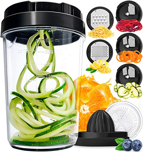 Fullstar Vegetable Spiralizer Vegetable Slicer - 8-in-1 Zucchini Spaghetti Maker Zoodle Maker Veggie Spiralizer - Zucchini Noodle Maker Spiralizer Handheld Cheese Grater Zester Lemon Squeezer