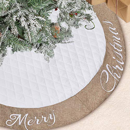 Lalent Christmas Tree Skirt - 48 inches Large White Quilted Thick Luxury Tree Skirt, Tree Holiday Decorations for Christmas Decorations Xmas Ornaments (White)