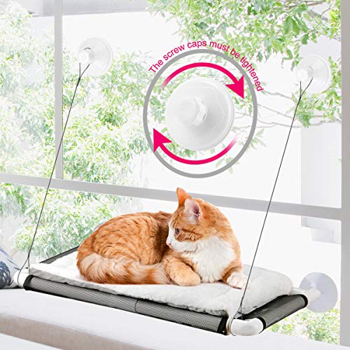 ZALALOVA Cat Window Perch, Cat Hammock Window Seat w/Free Fleece Blanket 2020 Latest Screw Suction Cups Extra Large Sturdy Cat Bed Cat Resting Seat Holds Two Large Cats Space Saving Easy to Assemble