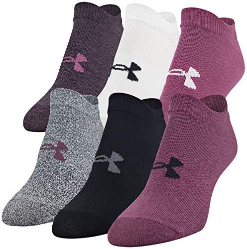 Under Armour Women's Essential 2.0 No Show Socks, 6-Pairs , Level Purple/Assorted , Shoe Size: Womens 6-9