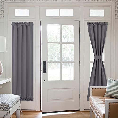 NICETOWN Blackout Front Door Curtain, Grey Curtains Thermal Insulated Sidelight French Door Privacy Panels for Window/Living Room/Sliding Door (25W by 72L inches, 1 Panel)