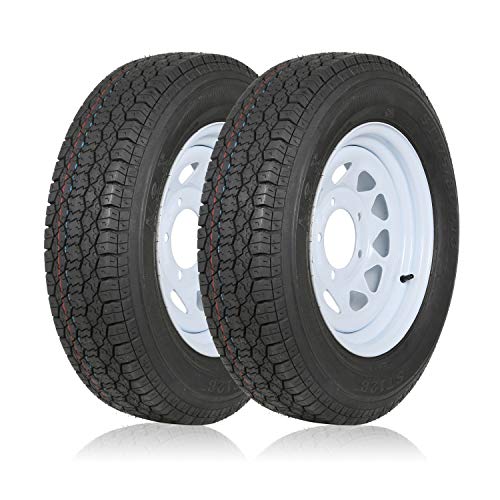 Weize ST175/80D13 Trailer Tires With 13' White Wheel - 5 on 4-1/2 - Load Range C, 6PLY, Set Of 2