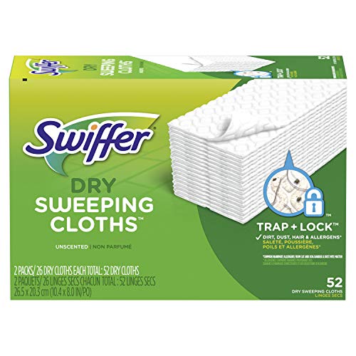 Swiffer Sweeper Dry Mop Refills for Floor Mopping and Cleaning, All Purpose Floor Cleaning Product, Unscented, 52 Count(packaging may vary)