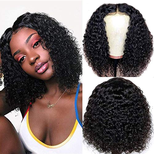 Ainmeys short bob wigs 4x4 lace closure wigs brazilian curly wave Lace Front wigs human hair curly bob wigs for black women 150% Density Pre Plucked with bady hair (12inch, 4x4 lace closure)