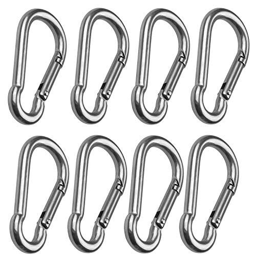 CBTONE 8 Pack 3 Inch Spring Snap Hook Stainless Steel 304 Carabiner Clips Heavy Duty Quick Link Hook for Outdoor Camping Hiking Hammock Swing (M8 x 80mm)